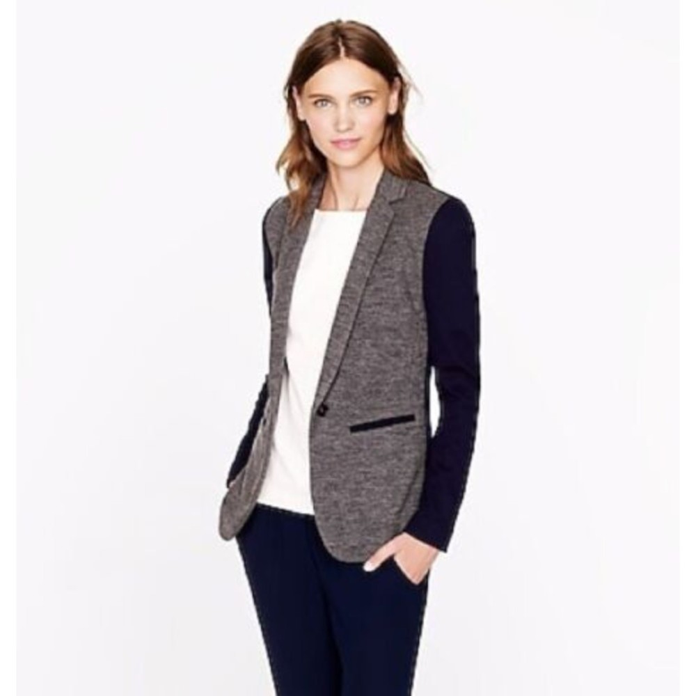 J Crew Colorblock wool blend blazer Jacket Gray Navy OneButton Size 4 Small h1